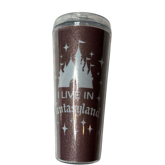 Disney Parks “I Live In Fantasyland” Castle Rose Gold Travel Tumbler. - Picture 1 of 10